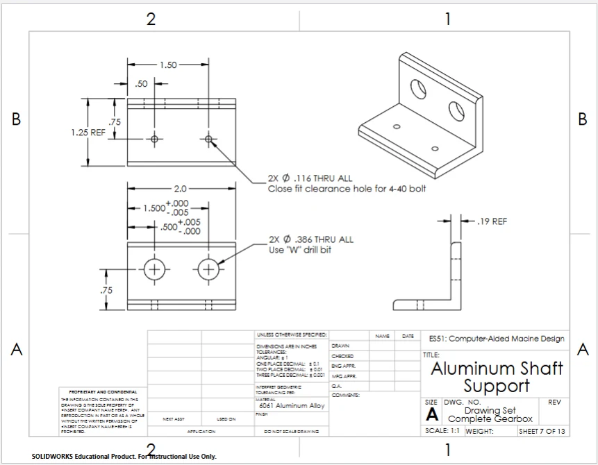 Aluminum shaft support drawing