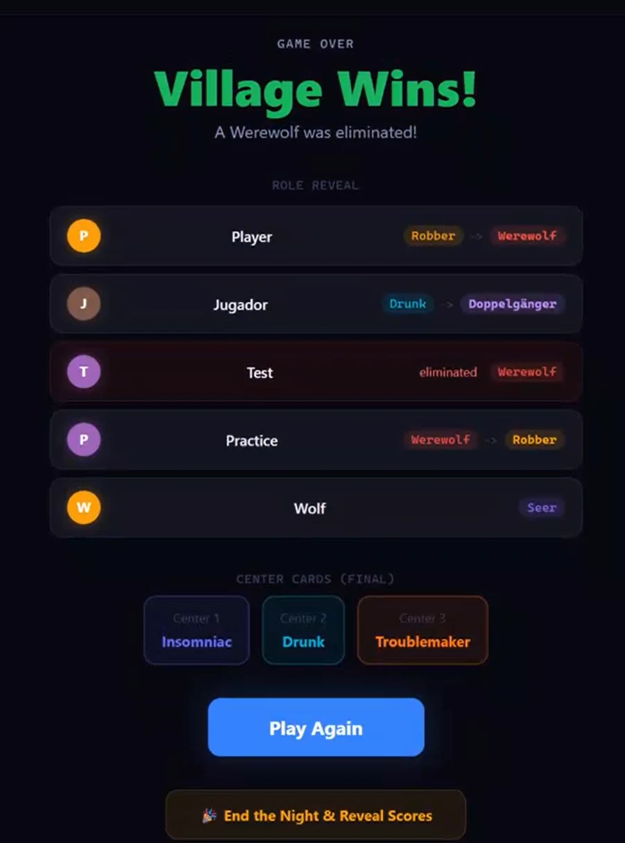 End-of-game results and player roles