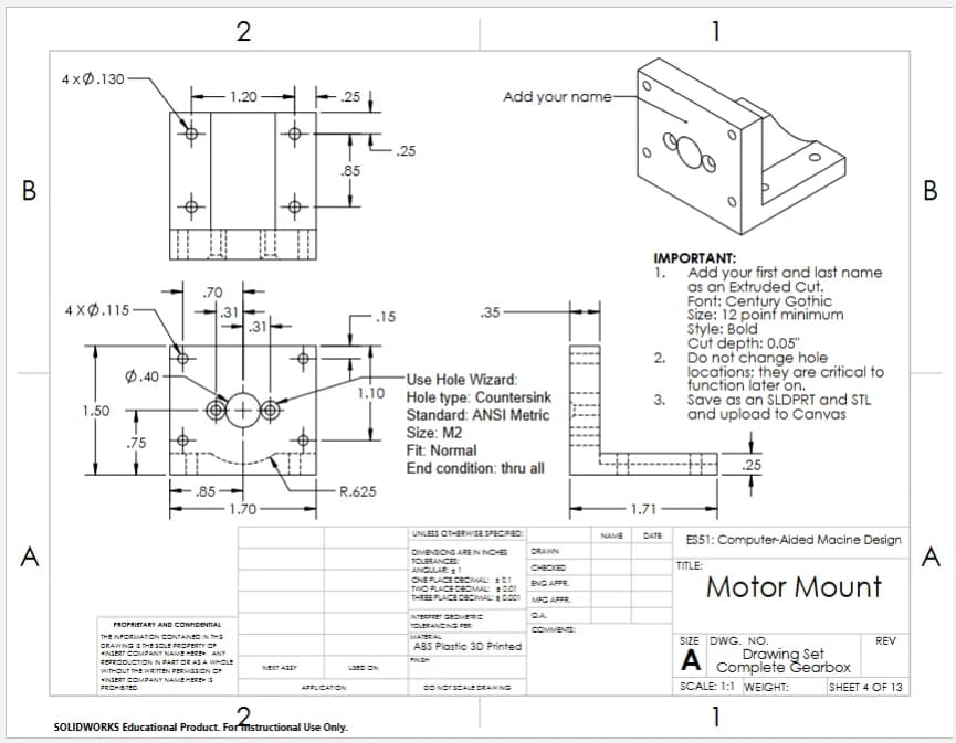 Dimensioned motor mount drawing