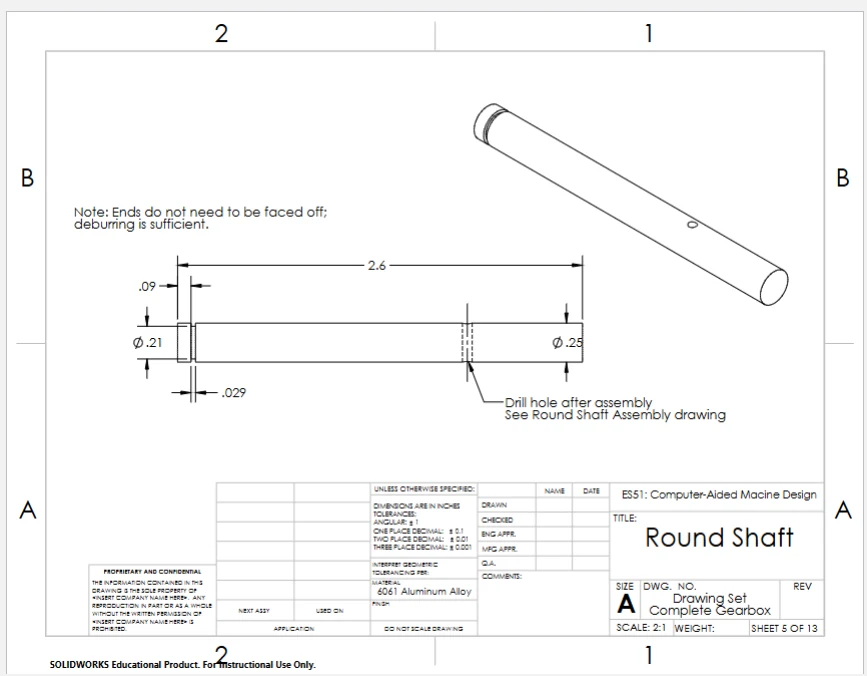 Round shaft technical drawing